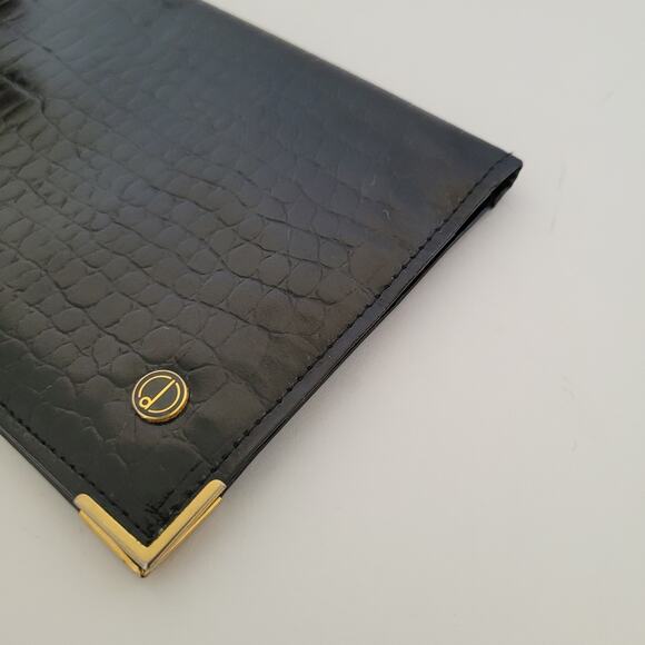 Dunhill Checkbook Card Slim Bill Holder Wallet Black Bifold Leather Croc Vintage - Picture 8 of 11